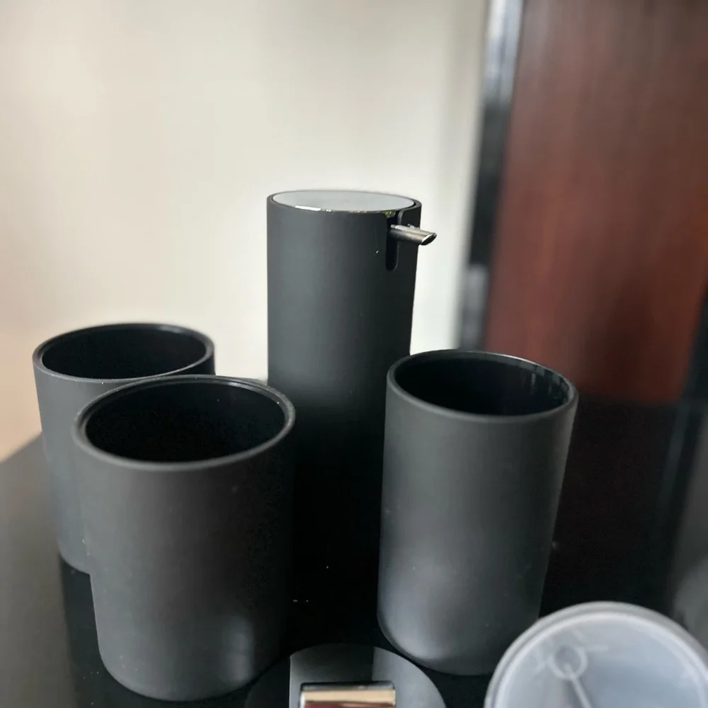 4 pieces bath accessories Black and Silver Cylinder modern Containers